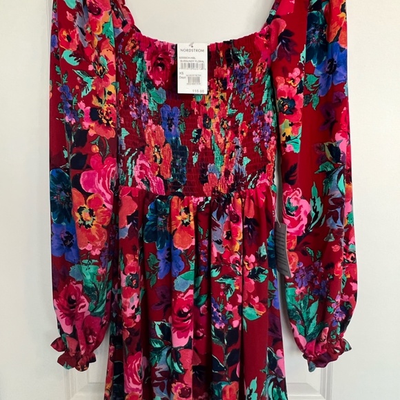 Charles Henry Floral Print Smocked Long Sleeve Minidress - Picture 4 of 6